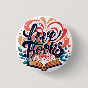 Love Books Calligraphy Heart Design 3 Cm Round Badge