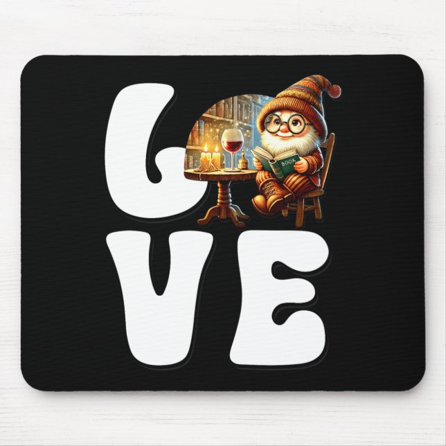 Love Books Teacher Gnome Graphic For Women And Win Mouse Pad (Front)