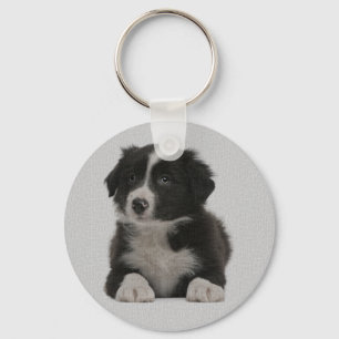 Love Border Collie Puppy Blue Dog Keychain