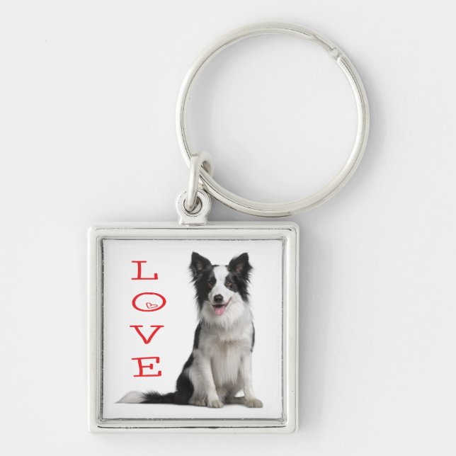Love Border Collie Puppy Dog Keychain (Front)