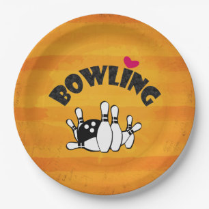 Love Bowling -  B&W Bowling Pins and Ball Paper Plate