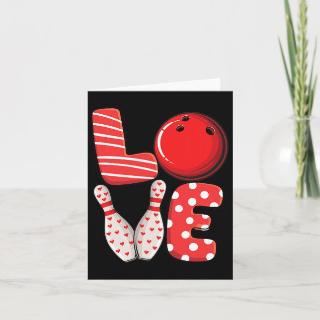 Love Bowling Byll And Pins Group Matching Valentin Card (Front)