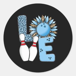 Love Bowling Leopard Sunflower For Valentine's Day Classic Round Sticker