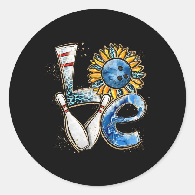 Love Bowling Retro Leopard Sunflower Valentine's D Classic Round Sticker (Front)