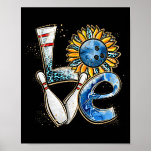 Love Bowling Retro Leopard Sunflower Valentine's D Poster