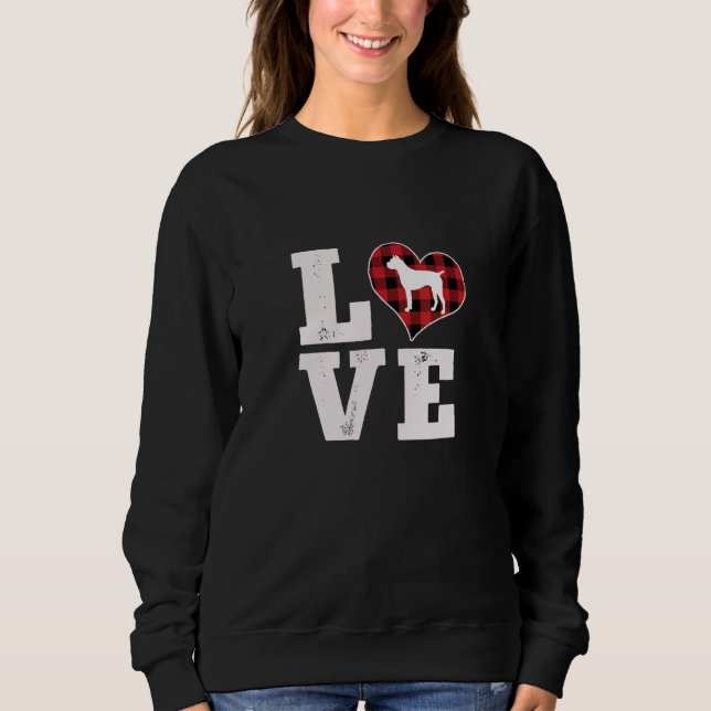 Love Boxer Dog Lover Gifts Dog Buffalo Plaid Valen Sweatshirt (Front)