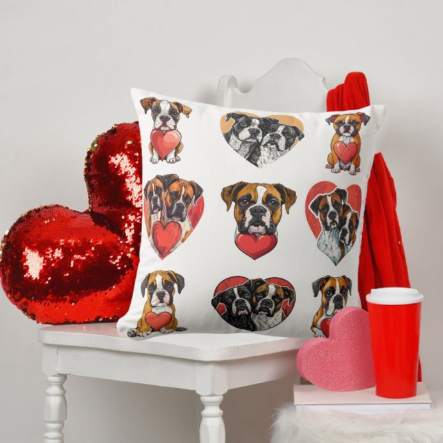 Love Boxer Dog with Heart Watercolor Cushion (Love Boxer Dog with Heart Watercolor Throw Pillow)