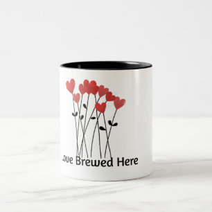 Love Brewed Here Coffee Mug   Romantic Heart Desig