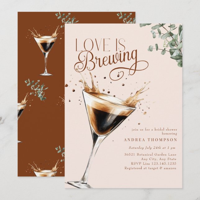 Love Brewing | Espresso | Martini | Bridal Shower  Invitation (Front/Back)