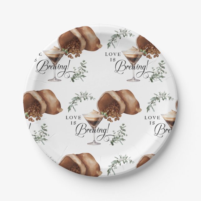 Love Brewing | Espresso | Martini | Bridal Shower  Paper Plate (Front)
