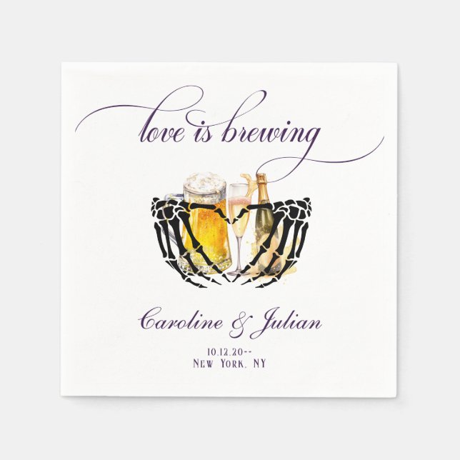 Love Brewing Gothic Bubbles & Brews Couples Shower Napkin (Front)