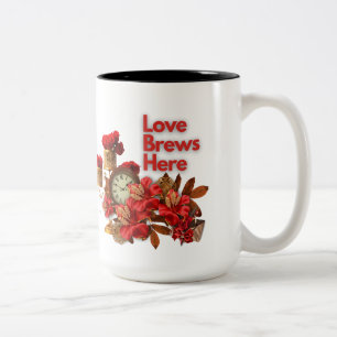 Love Brews Here - Celebrate Love This Valentine's Two-Tone Coffee Mug
