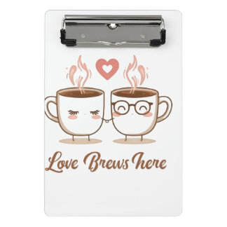 Love Brews Here – Cute Romantic Coffee Couple Mini Clipboard