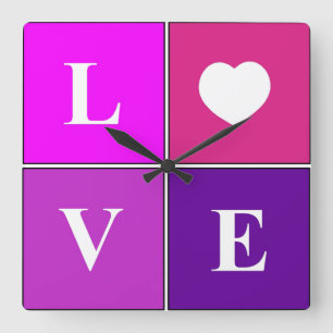 LOVE ~ Bright and cheery, Square wall clock