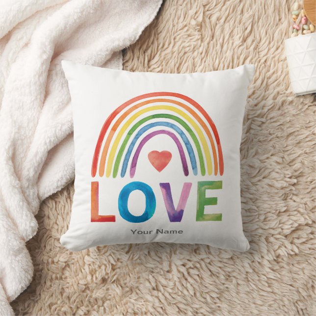LOVE Bright Colour Rainbow Watercolor Modern Chic Cushion (Blanket)