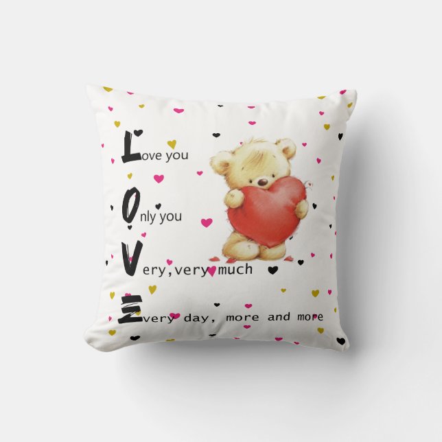 Love Brown Teddy Bear Throw Pillow (Front)