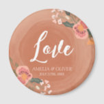 Love Brown Wood and Floral Rustic Wedding Magnet<br><div class="desc">This rustic Wedding Love round magnet features lovely floral against a brown wood pattern background. These Wedding magnets are a great way for guests to remember your special date. Check out other matching rustic wedding items including invitations here http://www.zazzle.com/collections/brown_wood_rustic_floral_wedding_collection-119146535042869019?rf=238364477188679314 Personalise it with your details by replacing the placeholder text. For...</div>