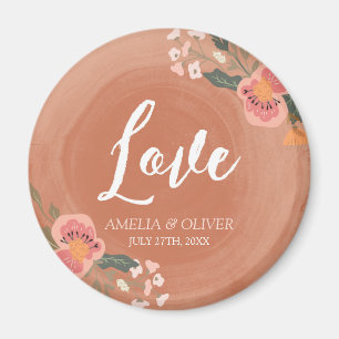Love Brown Wood and Floral Rustic Wedding Magnet
