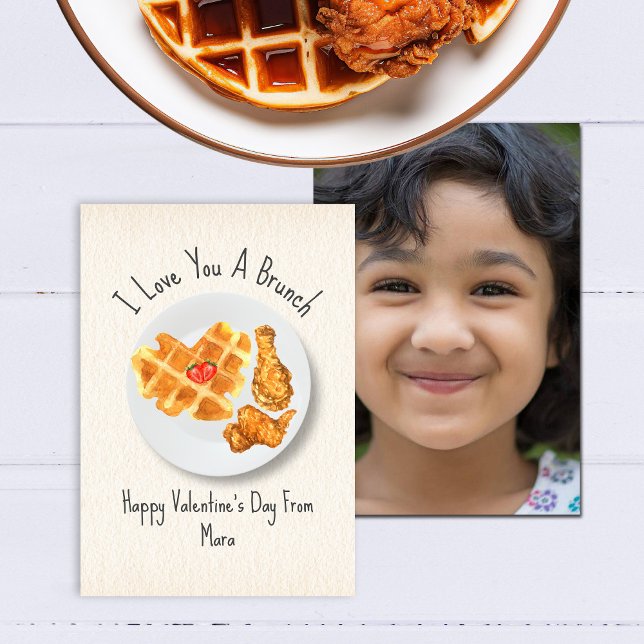 Love Brunch Pun Waffle Classroom Photo Valentine Card (Creator Uploaded)