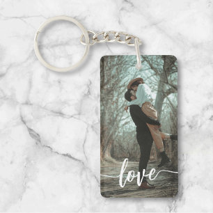 Love Brush Script Photo Keychain