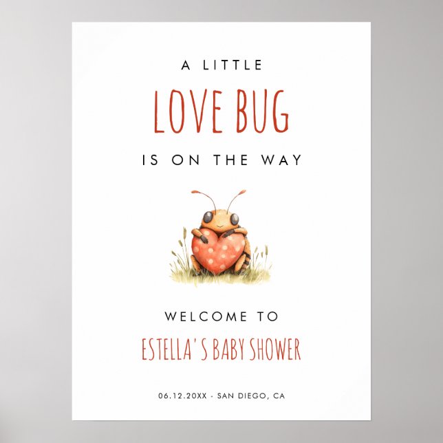 Love Bug Baby Shower Welcome Poster (Front)