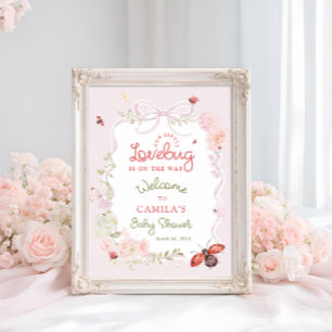 Love Bug Blush Pink Floral Baby Shower Welcome  Poster