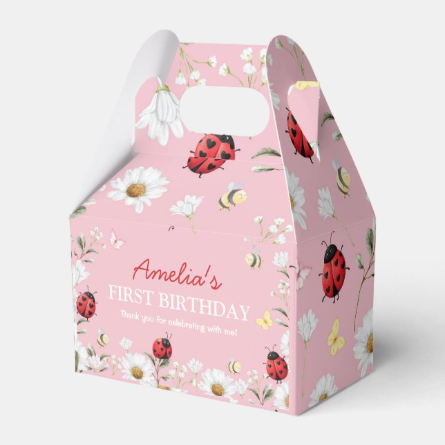 Love Bug Daisy Floral Birthday Party Favour Box (Front Side)