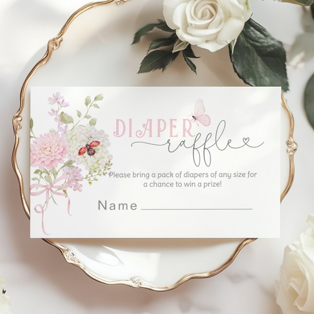 Love Bug Diaper raffle ticket Pink Bow Enclosure Card (Creator Uploaded)