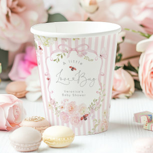 Love Bug Floral Pink Bow Baby Shower Paper Cups