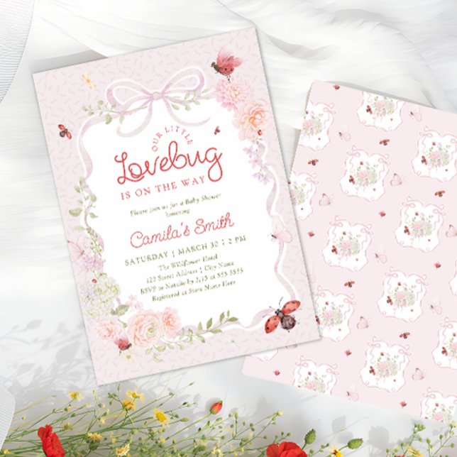 Love Bug Floral Preppy Girl Baby Shower Invitation (Creator Uploaded)