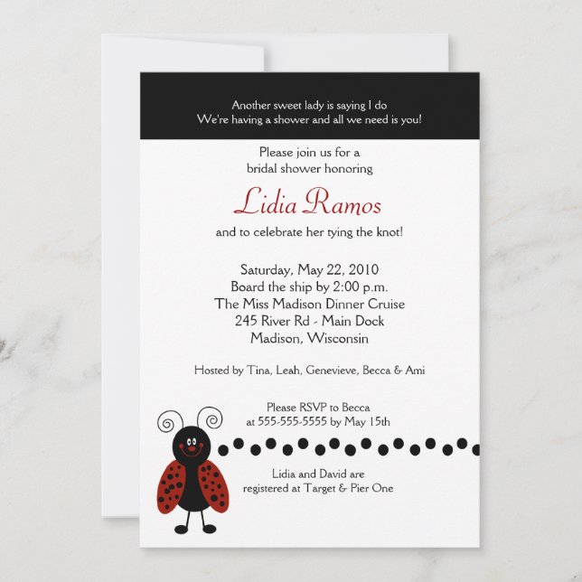 Love Bug Ladybug 5x7 Bridal Shower Invite (Front)