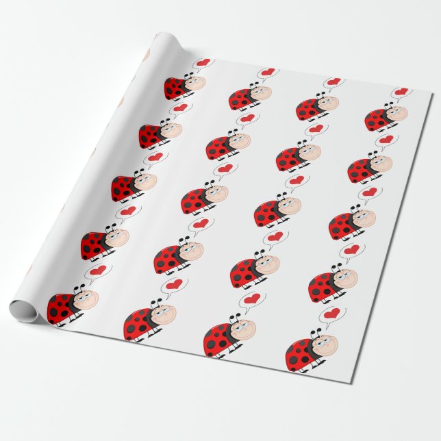 Love Bug Ladybug Wrapping Paper (Unrolled)