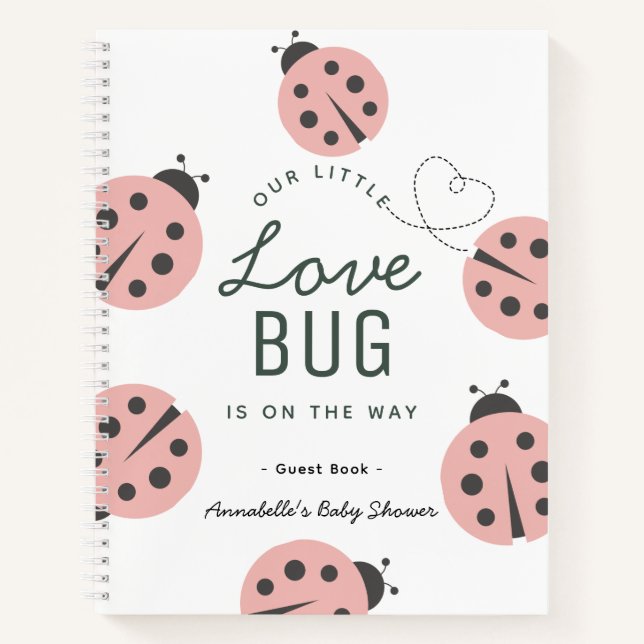 Love Bug Pink Ladybug Baby Shower Guest Book (Front)