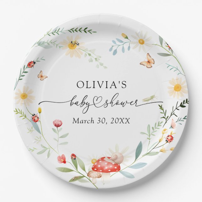 Love Bug Wildflower Baby Shower Paper Plate (Front)