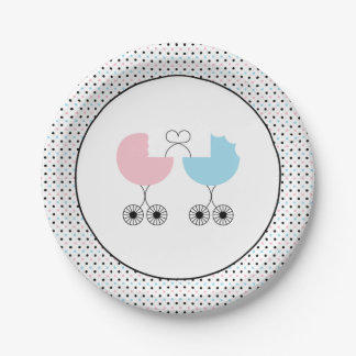 Love Buggies Joint Baby Shower Plates, Pink/Blue Paper Plate