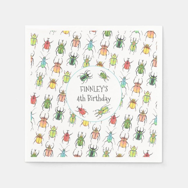Love Bugs Beetles Kids Birthday Napkin (Front)