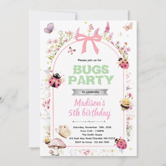 Love bugs birthday party invitation (Front)