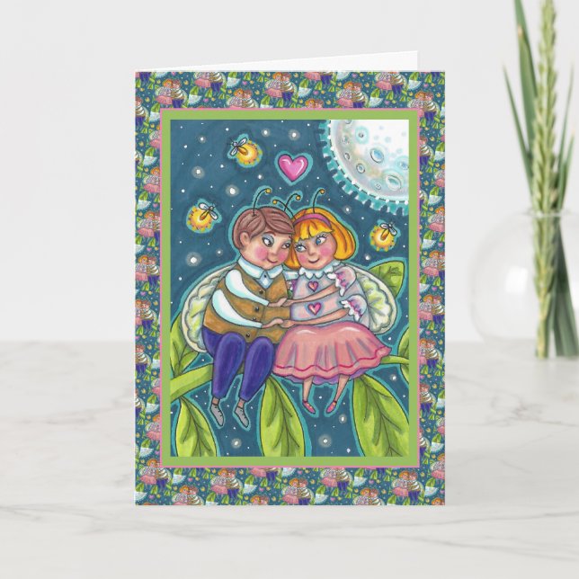 LOVE BUGS, FIREFLIES & FULL MOON, CUTE VALENTINE HOLIDAY CARD (Front)