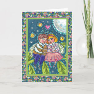 LOVE BUGS, FIREFLIES & FULL MOON, CUTE VALENTINE HOLIDAY CARD