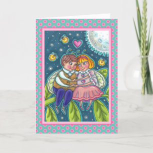 LOVE BUGS, FIREFLIES & FULL MOON, CUTE VALENTINE HOLIDAY CARD