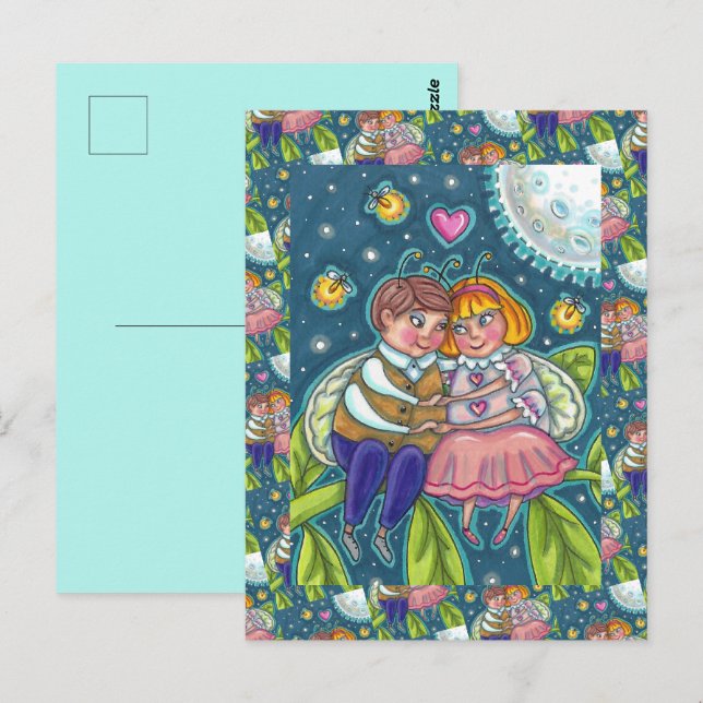 LOVE BUGS, FIREFLIES & FULL MOON, SWEETHEARTS POSTCARD (Front/Back)