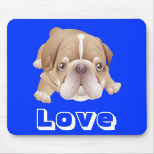 Love Bulldog Puppy Dog Graphic Blue Mousepad