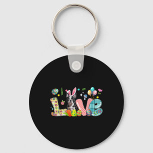 Love Bunny Boston Terrier Easter Day Hunting Eggs Key Ring