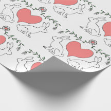 Love Bunny Heart White Print Wrapping Paper