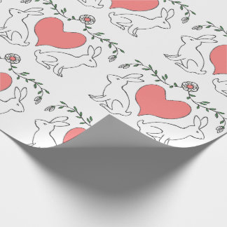Love Bunny Heart White Print Wrapping Paper