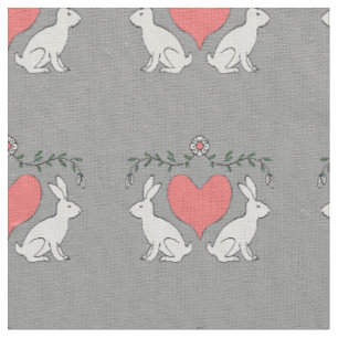Love Bunny & Hearts Custom Fabric Print - Grey