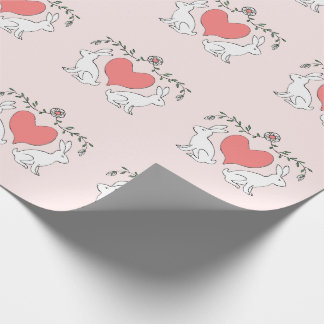 Love Bunny & Hearts Print Wrapping Paper - Pink