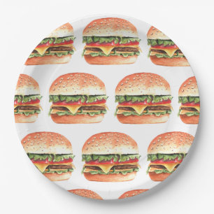 Love + Burgers Picnic BBQ Couples Bridal Shower Paper Plate