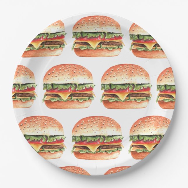 Love + Burgers Picnic BBQ Couples Bridal Shower Paper Plate (Front)