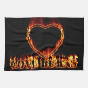 Love burns heart tea towel